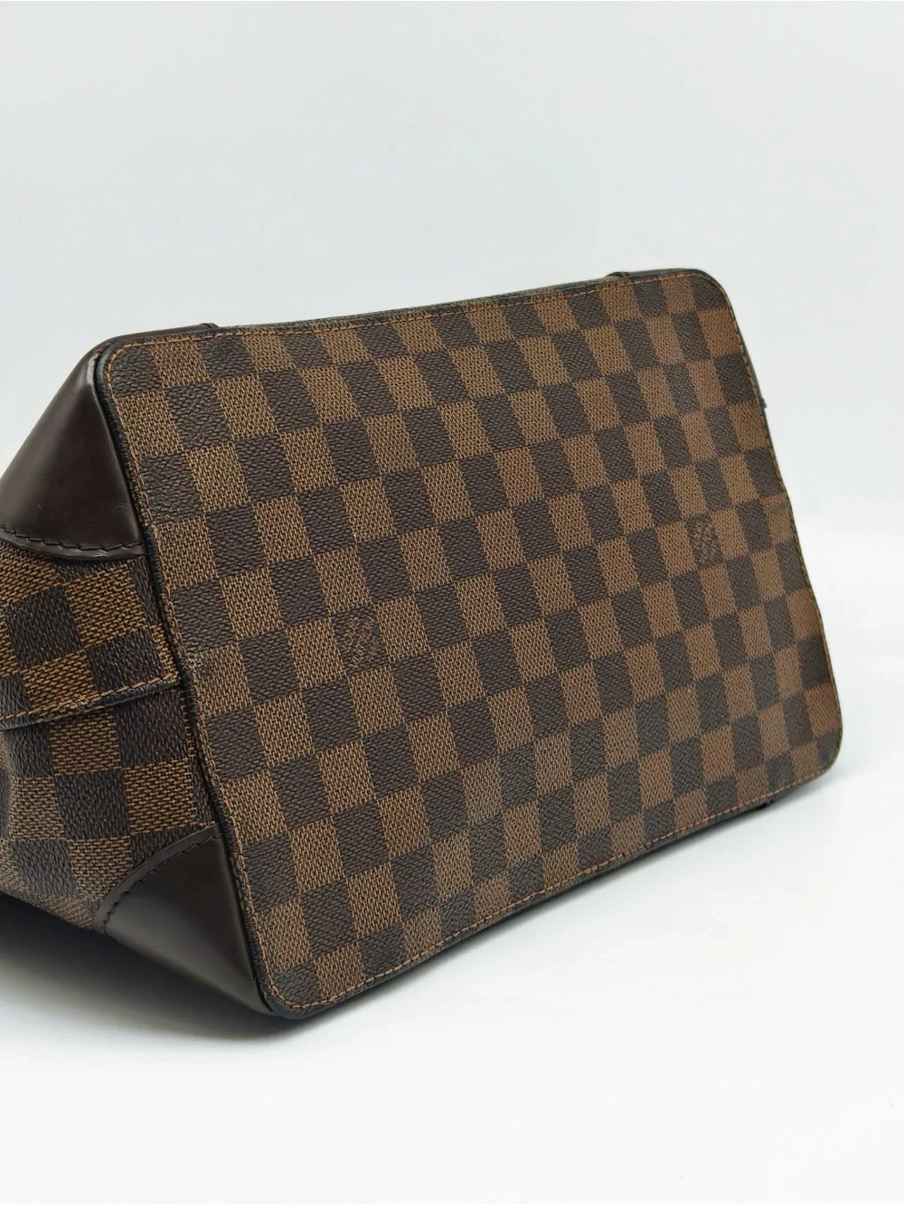 Louis Vuitton Brown Checkered Canvas Tote with Dark Brown Trim and Red Interior